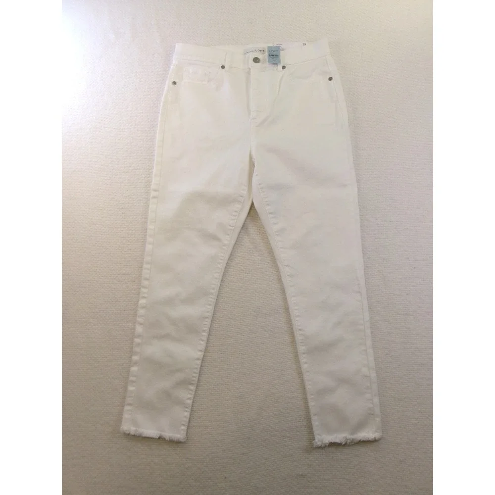 LOFT The Skinny High Rise White Jeans Raw Hem Petite 29/8 NWT